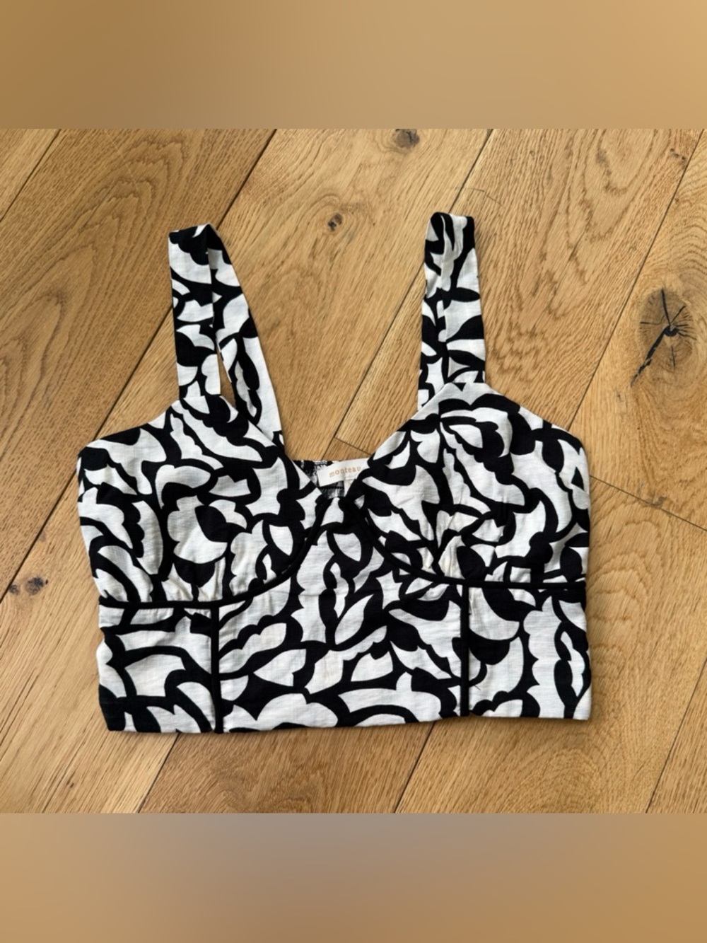 Anthropologie Monteau Cropped Bustier Top M Black White EUC